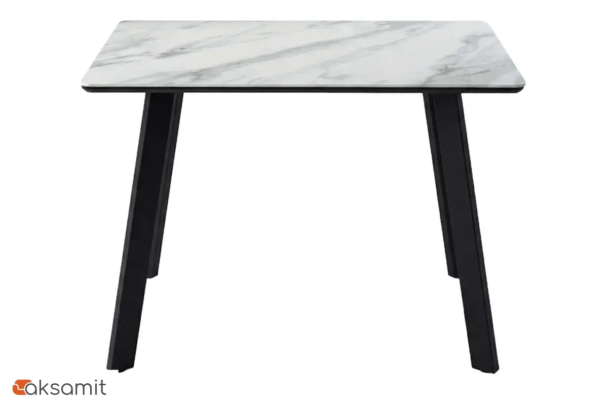 Стол обеденный Тик Так 900х650 нераздвижной (Керамика Белый мрамор с активными прожилками YB8020126BG / МДФ в пленке черный кварц / Металл черный)