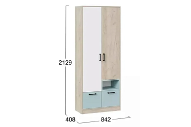 Шкаф для одежды Оливер (Дуб Крафт серый/ Белый /Серо-голубой)