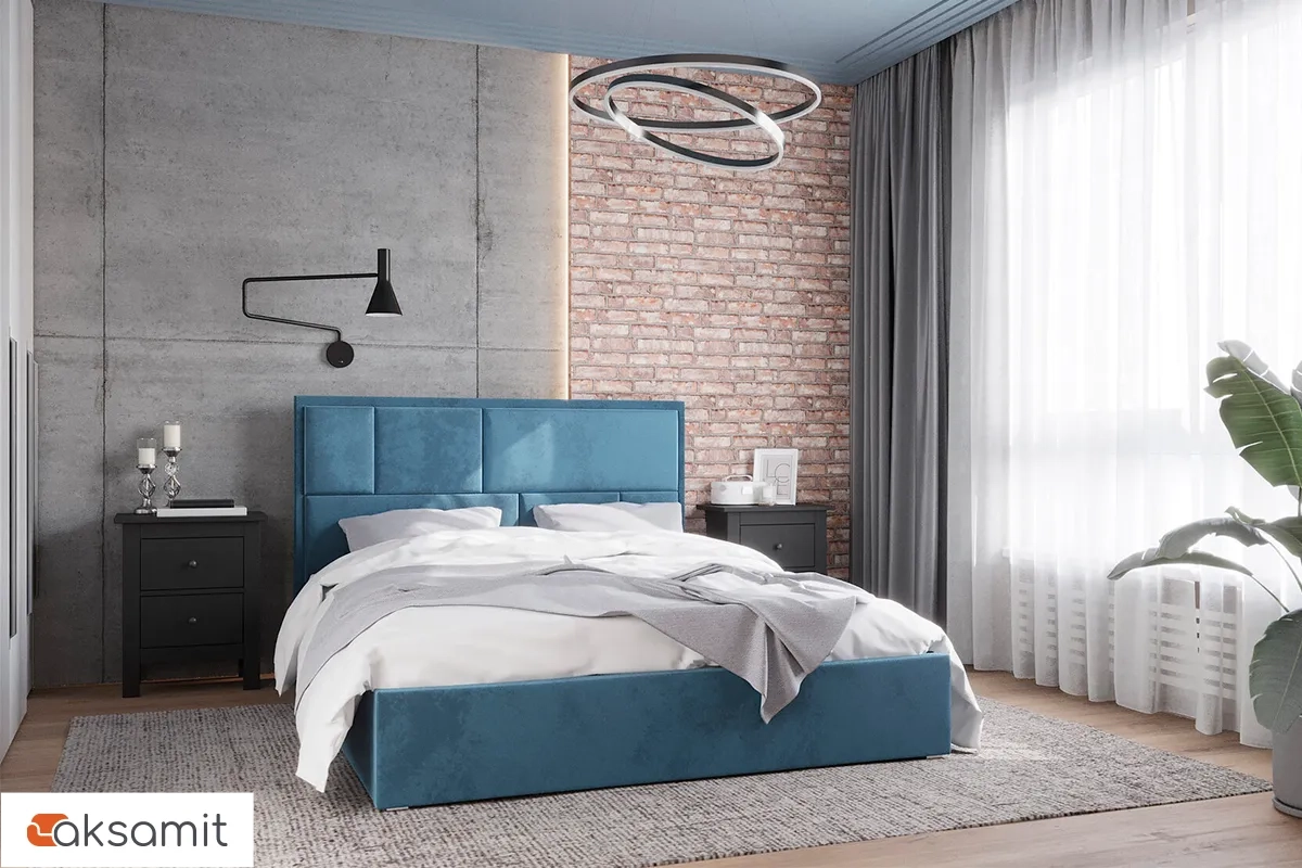 Кровать Madison с ПМ 140х200 (Велюр / Синий) 72306320 Кровать Madison с ПМ 140х200 (Велюр / Синий) 72306320