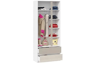 Шкаф для одежды комбинированный с накладкой Сканди СМ-386.07.26-26 (Дуб Гарден/Белая/Глиняный серый)