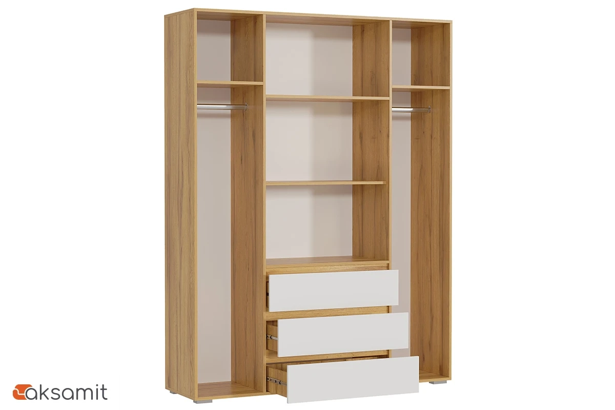 Шкаф 4-створчатый с ящиками Веста (Дуб золотистый / Белый)