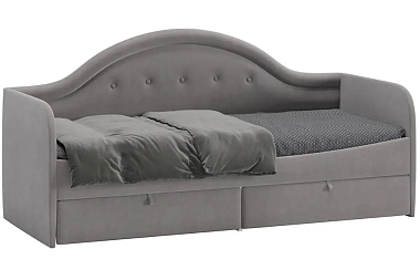 Кровать Адель с мягкой спинкой тип 1 (Велюр/Светло-серый)