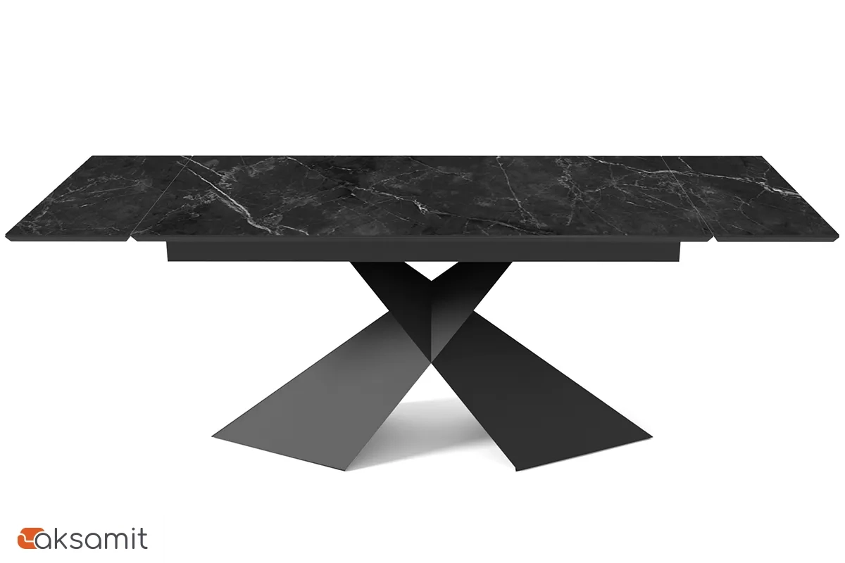 Стол обеденный Марвел 1600(2200) (ст. №2 / Керамика YB90200B6 Matte Черный мрамор / Металл Черный)