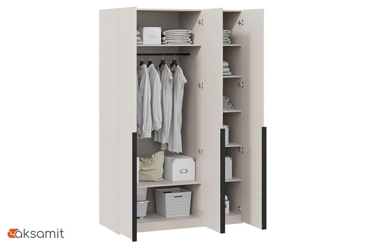 Шкаф для одежды Порто СМ-393.07.112 (580) с 2 глухими и 1 зеркальной дверями (Кашемир матовый / Кашемир сатин)