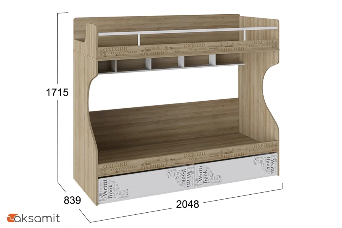 Кровать 2-х ярусная Оксфорд ТД-139.11.01 (Ривьера / Белый с рисунком)