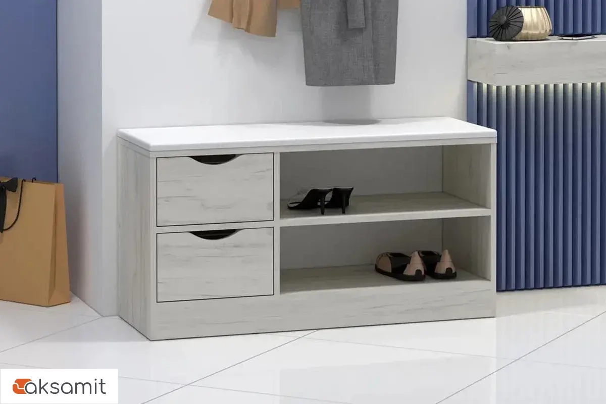 Обувница Лаки Тип 5 (Дуб Крафт Белый / Экокожа Белая)