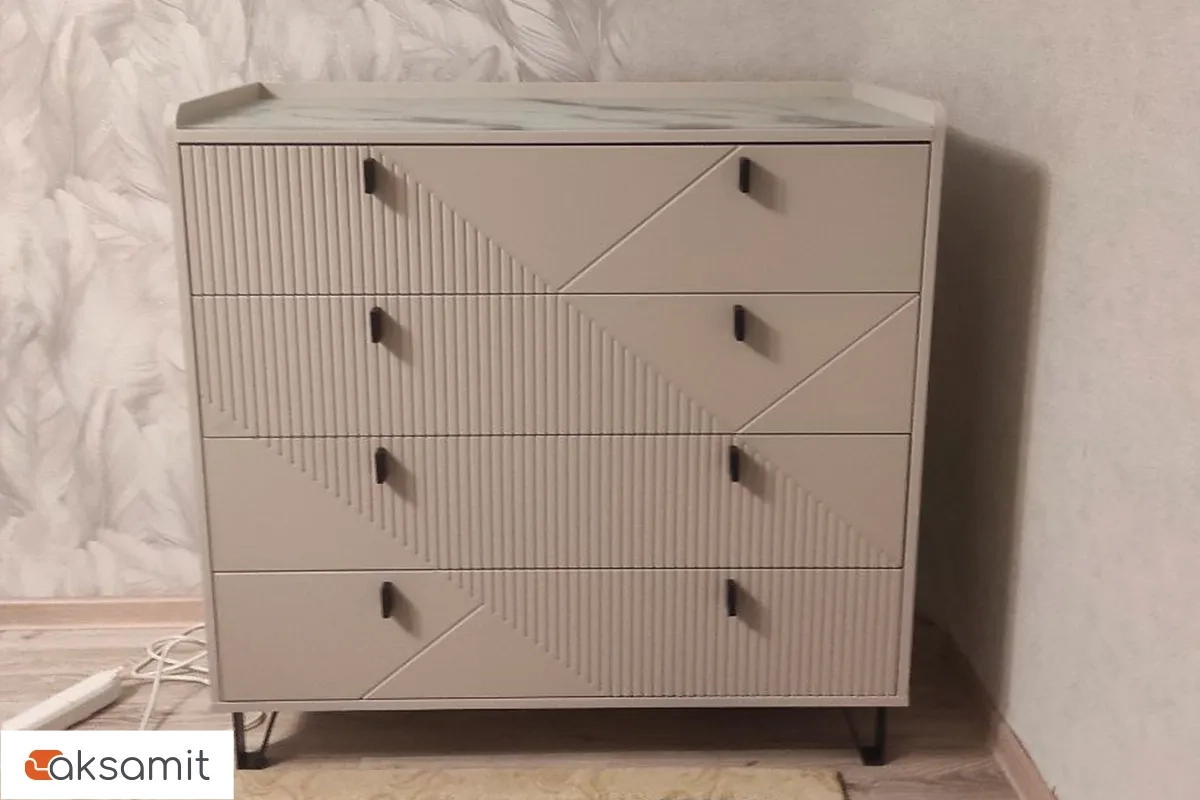 Комод Кашемир 4 ящ. (Кашемир/Сантьяго/Стекло матовое с фотопечатью)