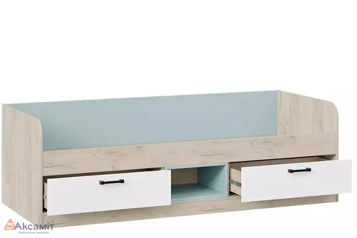 Кровать комбинированная Оливер Тип 1 80х200 (Дуб Крафт серый/ Белый /Серо-голубой)