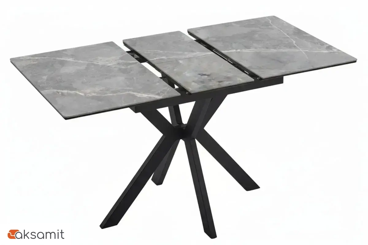 Стол обеденный Комильфо Мини (Керамика Серый Мрамор FNZ9206050 LARKA GREY / МДФ Черный Кварц / Рама черная / Металл Черный)