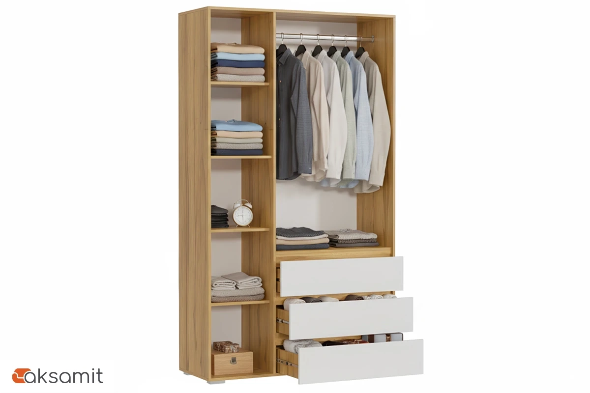 Шкаф 3-створчатый с ящиками Веста (Дуб золотистый / Белый)