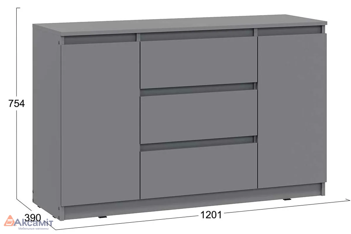 Комод Денвер 3 ящика двухстворчатый Исп.2 (Графит серый)