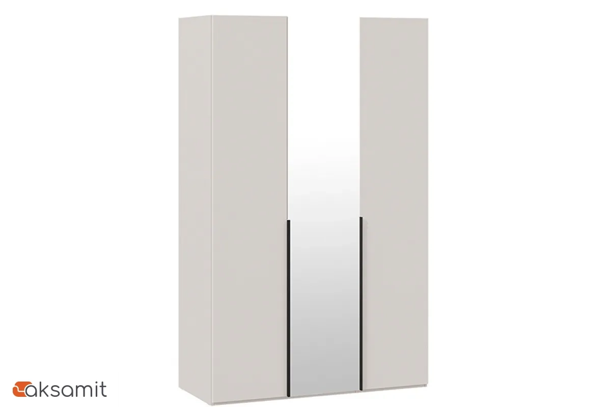 Шкаф для одежды Порто СМ-393.07.112 (580) с 2 глухими и 1 зеркальной дверями (Кашемир матовый / Кашемир сатин)
