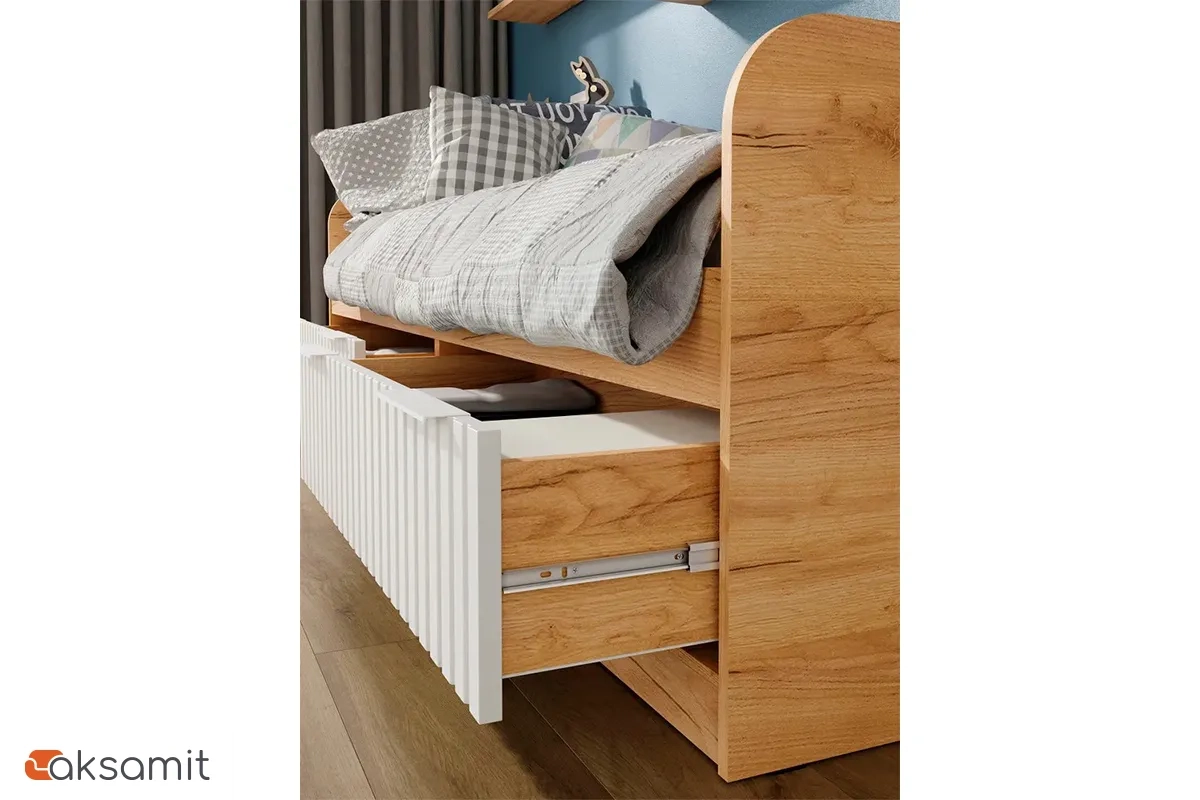 Кровать комбинированная Хилтон 90х200 Тип 1 (Дуб Крафт Золотой/Белый матовый)