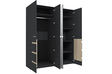 Шкаф для одежды и белья 4-створчатый Анона 8 (Темно-серый/Дуб Сонома)