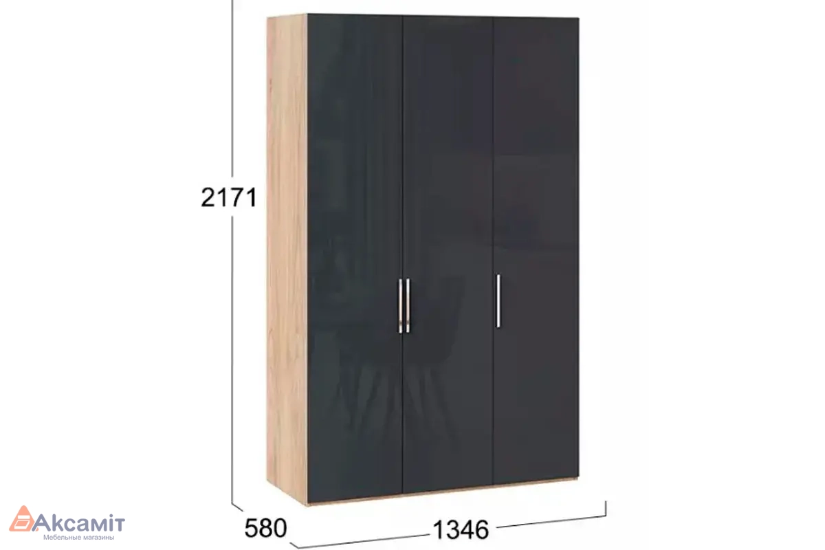 Шкаф комбинированный Эмбер СМ-348.07.008 с 3 глухими дверями (Яблоня Беллуно/Графит глянец)