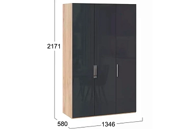 Шкаф комбинированный Эмбер СМ-348.07.008 с 3 глухими дверями (Яблоня Беллуно/Графит глянец)
