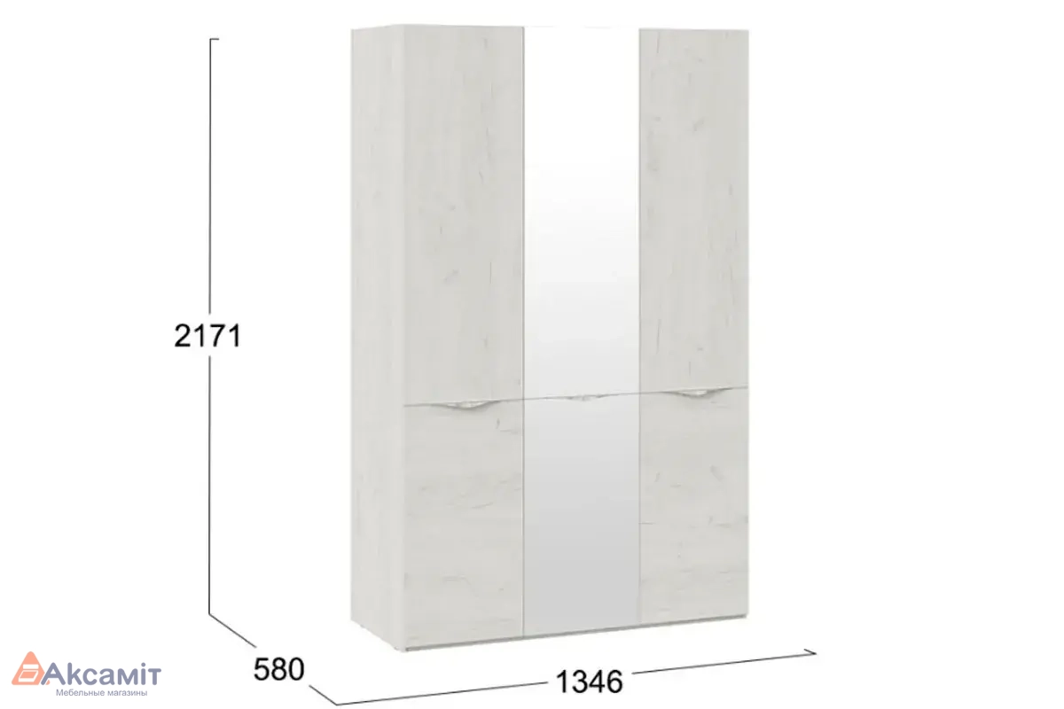 Шкаф комбинированный Либерти СМ-297.07.432 с 2 глухими и 1 зеркальной дверями (Дуб крафт белый)