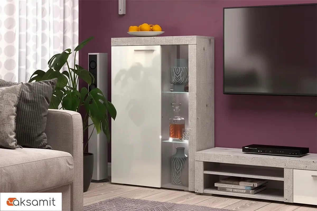 Best №2.2 Витрина малая бетон/белый глянец фото