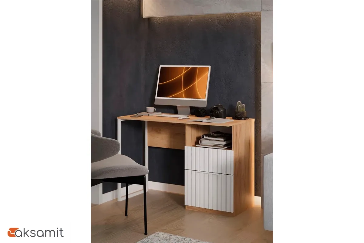 Стол письменный Хилтон Тип 1 (Дуб Крафт Золотой/Белый матовый)