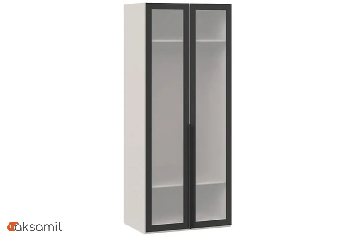Шкаф для одежды Порто СМ-393.07.009 (580) с 2 дверями со стеклом (Кашемир матовый / Графит / Стекло сатин черное)