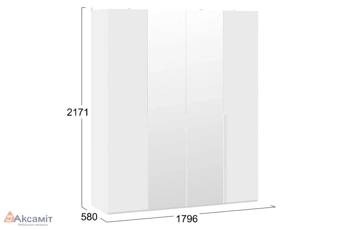 Шкаф для одежды (580) с 4 дверями Порто СМ-393.07.108 (Белый Жемчуг/Белый софт)