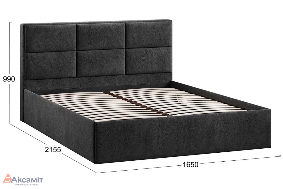 Кровать Стелла c ПМ 160х200 Тип 1 (Микровелюр/Wellmart Graphite)
