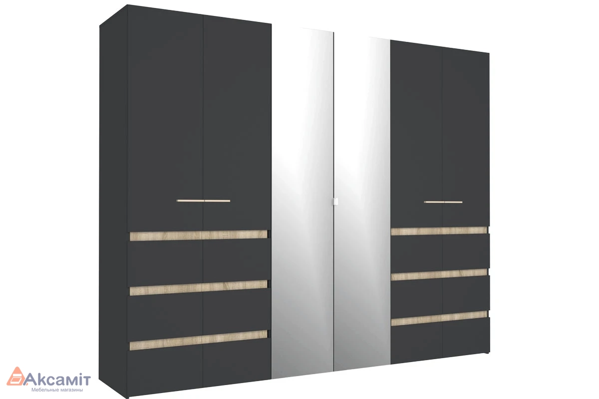 Шкаф для одежды и белья 6-створчатый Анона 7 (Темно-серый/Дуб Сонома)