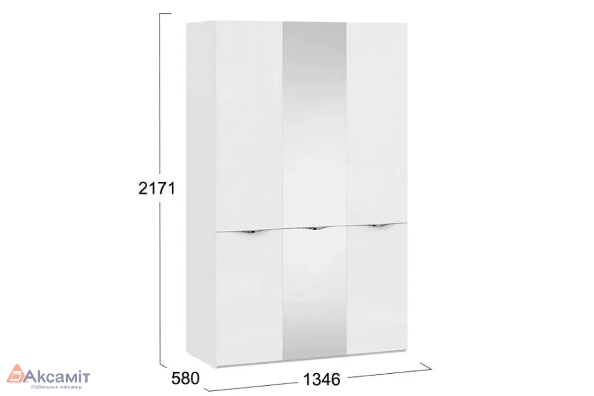 Шкаф комбинированный Глосс СМ-319.07.432 с 2 дверями со стеклом и 1 зеркальной (Белый глянец/Стекло)