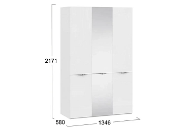 Шкаф комбинированный Глосс СМ-319.07.432 с 2 дверями со стеклом и 1 зеркальной (Белый глянец/Стекло)