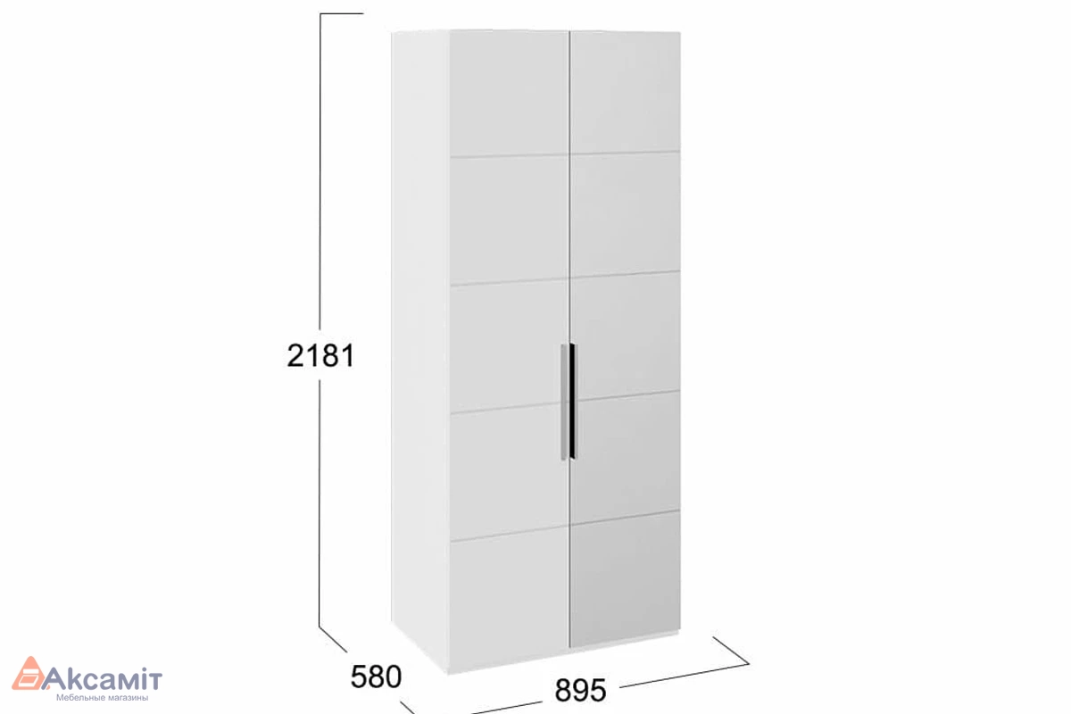 Шкаф для одежды с 2 дверями Наоми СМ-208.07.04 (Зеркало+Глухая) R (Белый глянец)