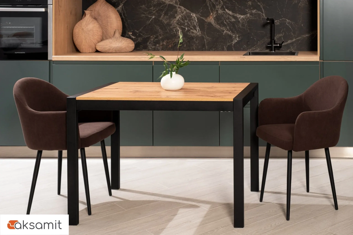 Стол обеденный Этно (Дуб вотан / Рама черная / Металл черный)