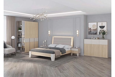 Кровать с подсветкой Беатрис Мод. 1.1 140х200 (Палермо/Софт латте)