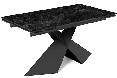 Стол обеденный Марвел 1600(2200) (Керамика SG592502R Риальто темно-серый / Рама черная / Металл черный) 