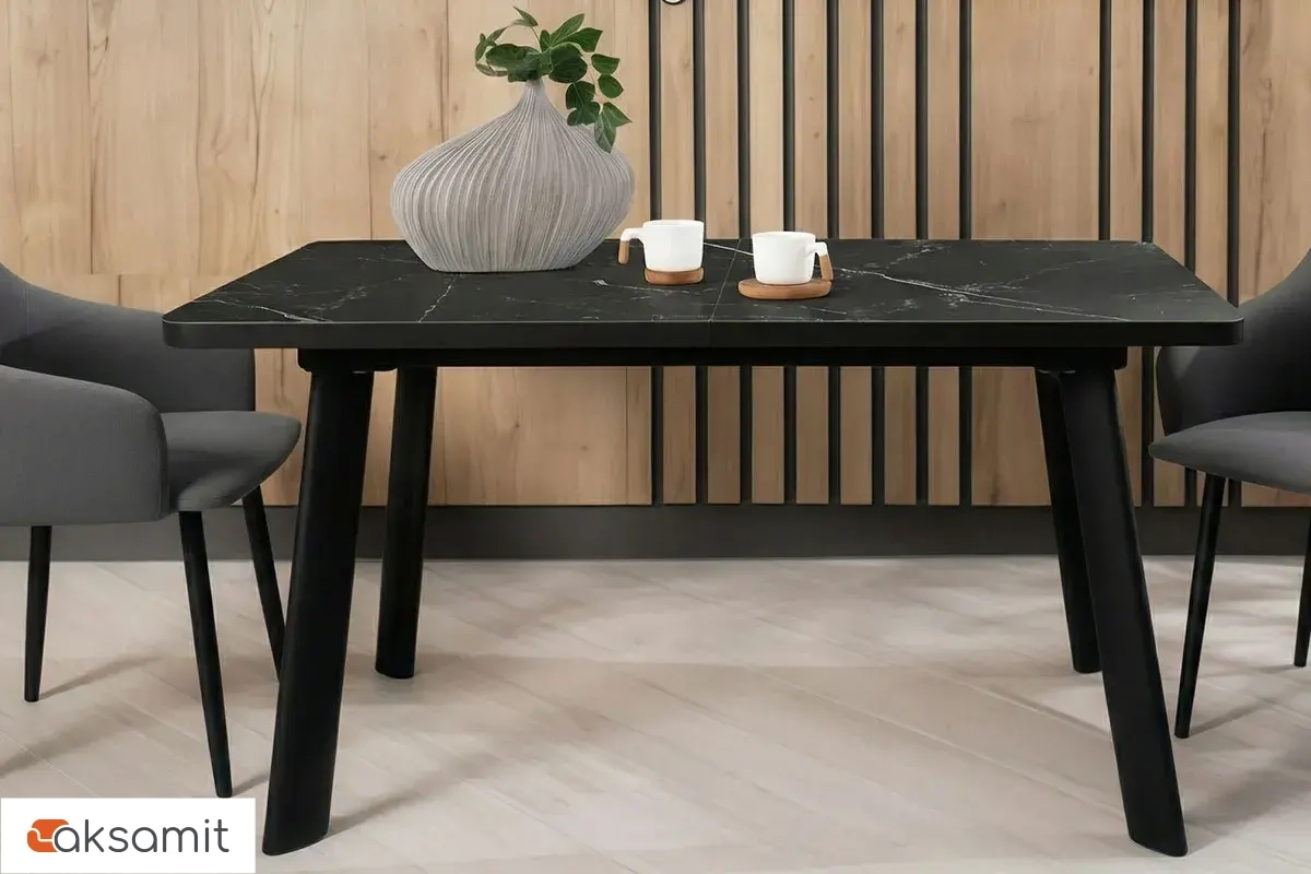 Стол обеденный Норд 1400х800 (Керамика YB90200B6 Matte Черный мрамор / ЛДСП с черной кромкой / Металл черный)