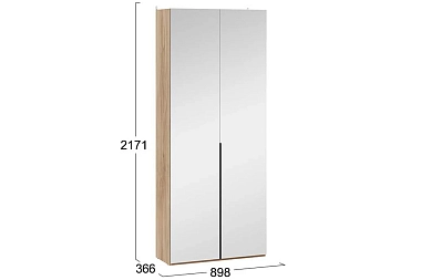 Шкаф для одежды с 2 зеркальными дверями (366) Порто СМ-393.07.224 (Яблоня Беллуно/Графит)