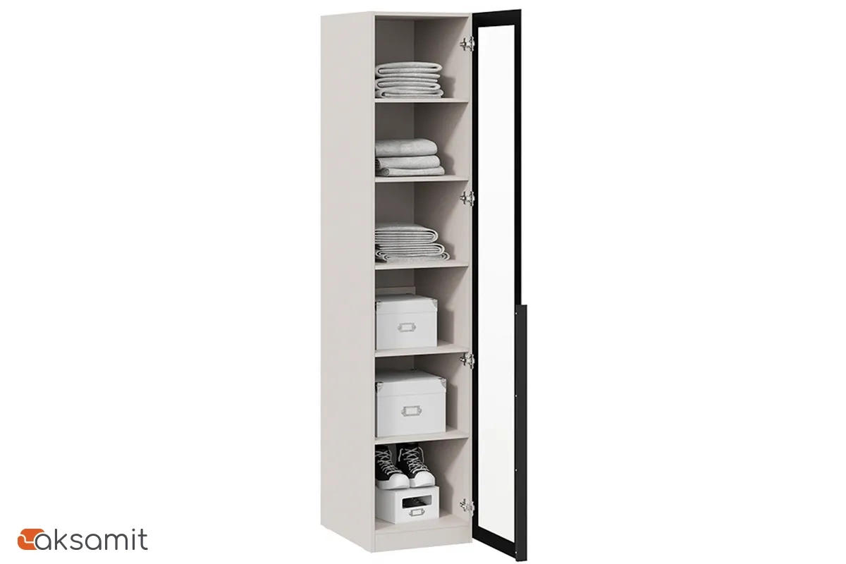 Шкаф для белья Порто СМ-393.07.008 (580) с 1 дверью со стеклом (Кашемир матовый / Графит / Стекло сатин черное)