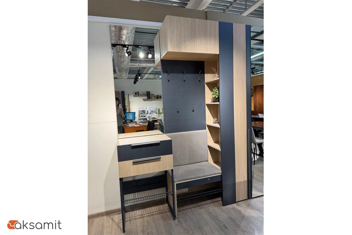 Прихожая Палермо (ЛДСП Палермо / ЛДСП Рейн Морион / Ткань Light Grey)