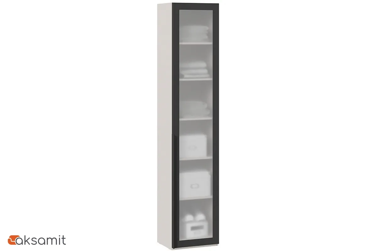 Шкаф для белья Порто СМ-393.07.213 (366) с 1 дверью со стеклом (Кашемир матовый / Графит / Стекло сатин черное)