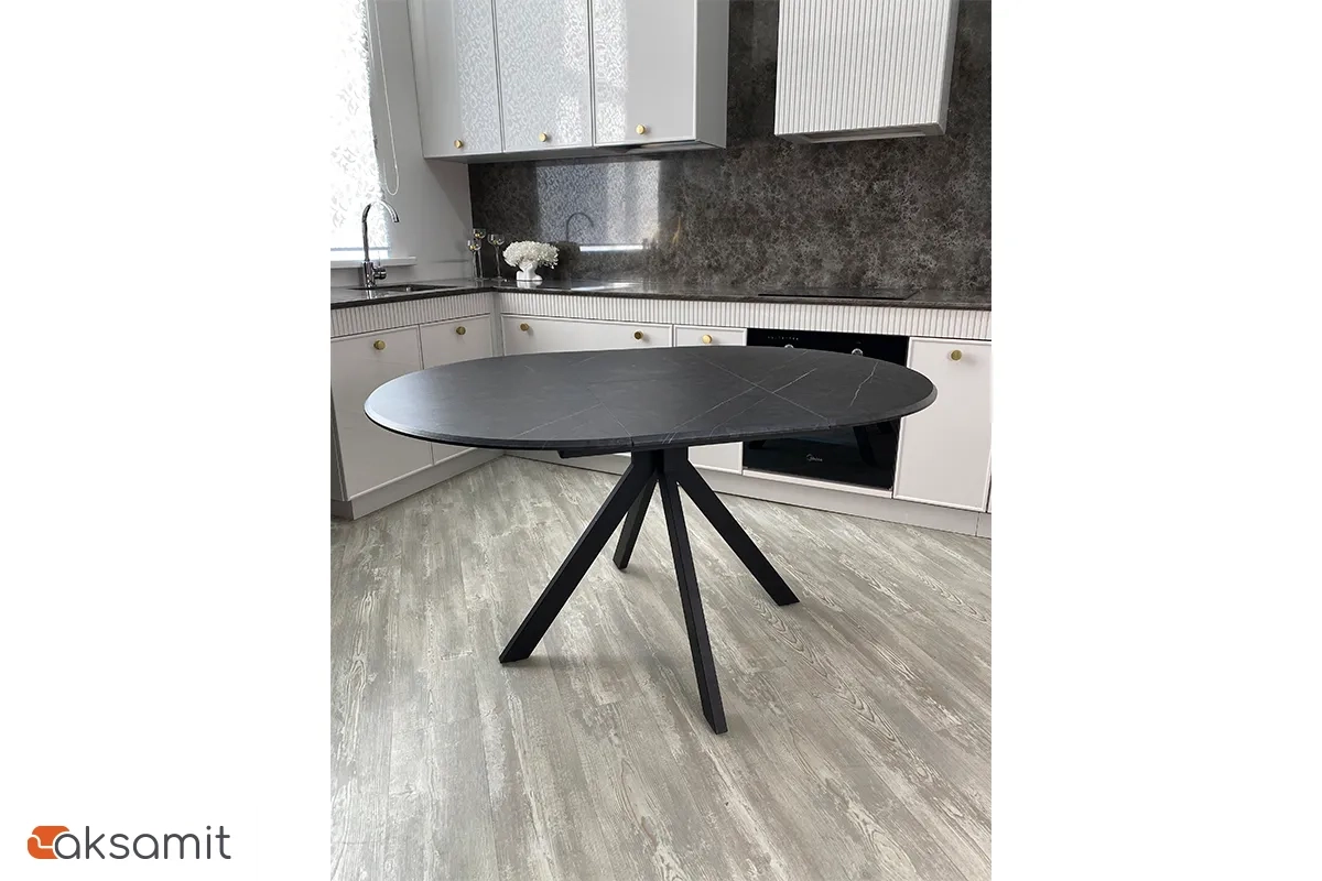 Стол обеденный Москва d 1000 (МДФ в плёнке Мрамор Черный SSK460 / Рама черное / Металл черный)
