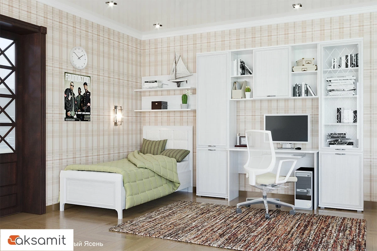 Кровать КР-1035 90х190 (Снежный Ясень)