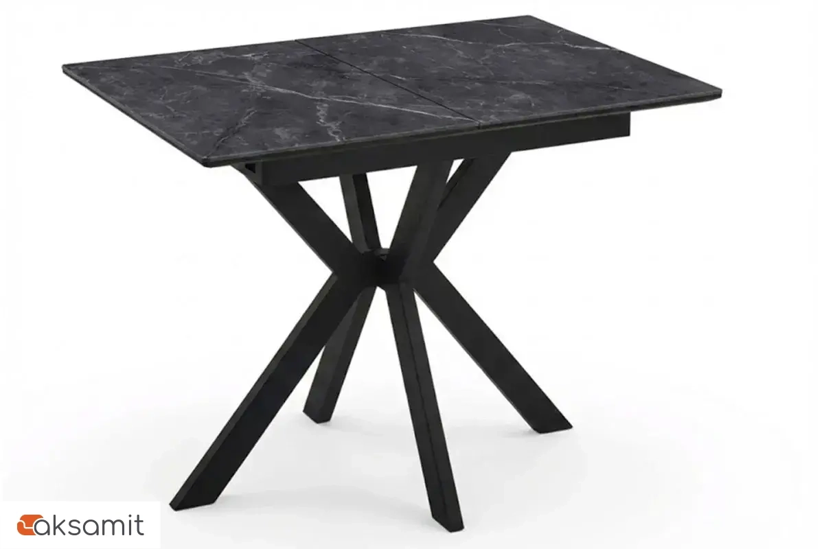 Стол обеденный Комильфо Мини (Керамика Черный Мрамор FNZ9206053 SHAKESPEARE BLACK / МДФ черный /Рама черная / Металл Черный)