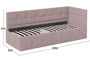Кровать Грей с мягкой обивкой с ПМ 80х200 Тип 1 (Велюр Galaxy/Серо-бежевый)