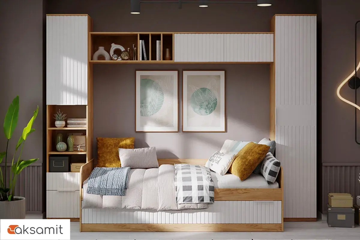 Кровать комбинированная Хилтон 90х200 Тип 1 (Дуб Крафт Золотой/Белый матовый)