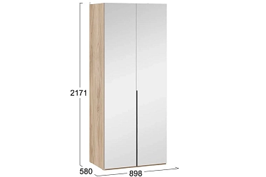 Шкаф для одежды Порто СМ-393.07.004 с 2 зеркальными дверями (580) (Яблоня Беллуно/Графит)