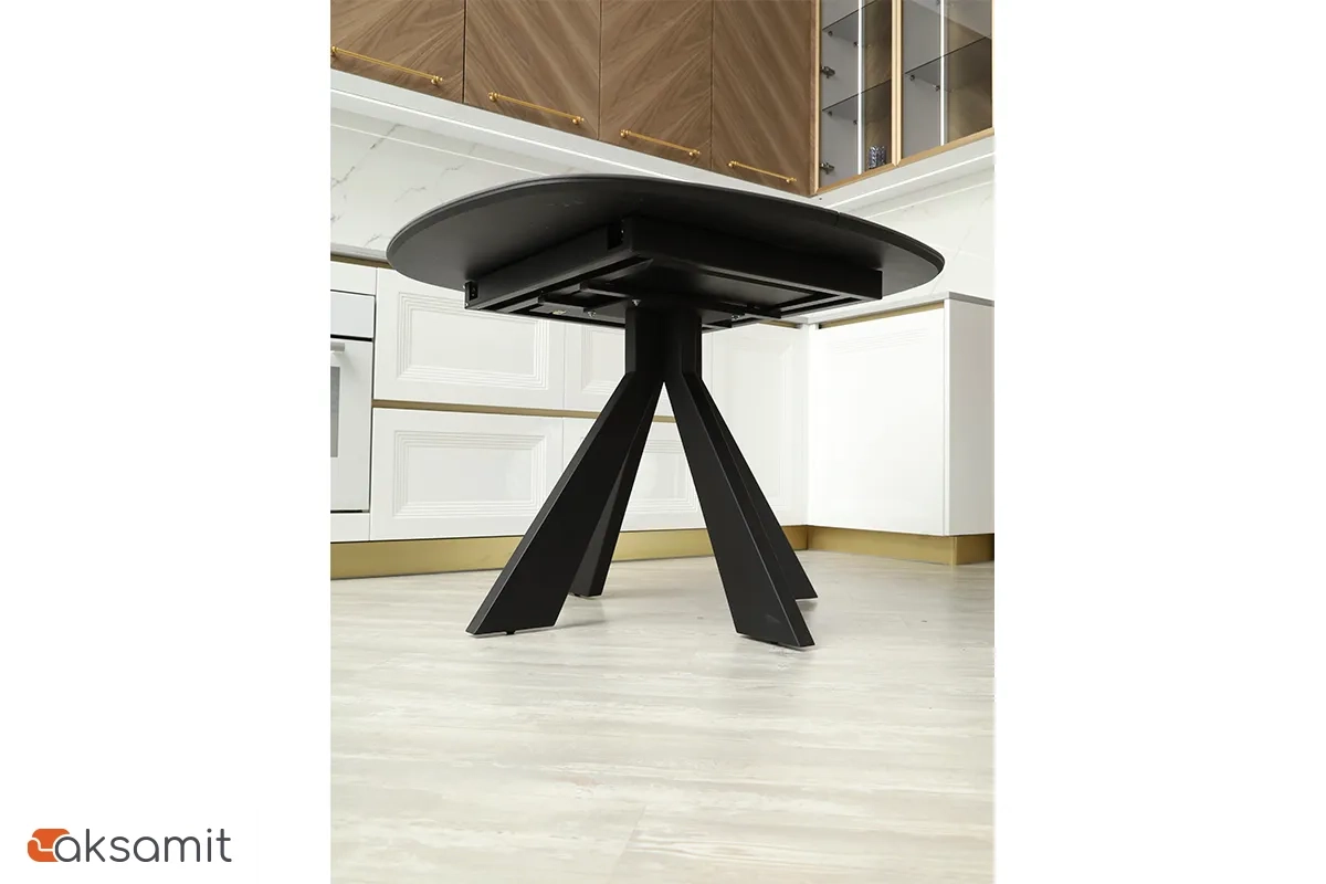 Стол обеденный Эльтон 1100 (вставка 400) (ст. №10 /Керамика Черный мрамор 9806053 / МДФ Черный Кварц / Металл Черный)