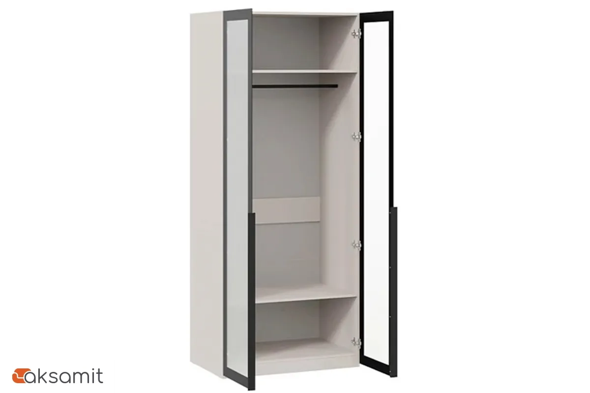 Шкаф для одежды Порто СМ-393.07.009 (580) с 2 дверями со стеклом (Кашемир матовый / Графит / Стекло сатин черное)