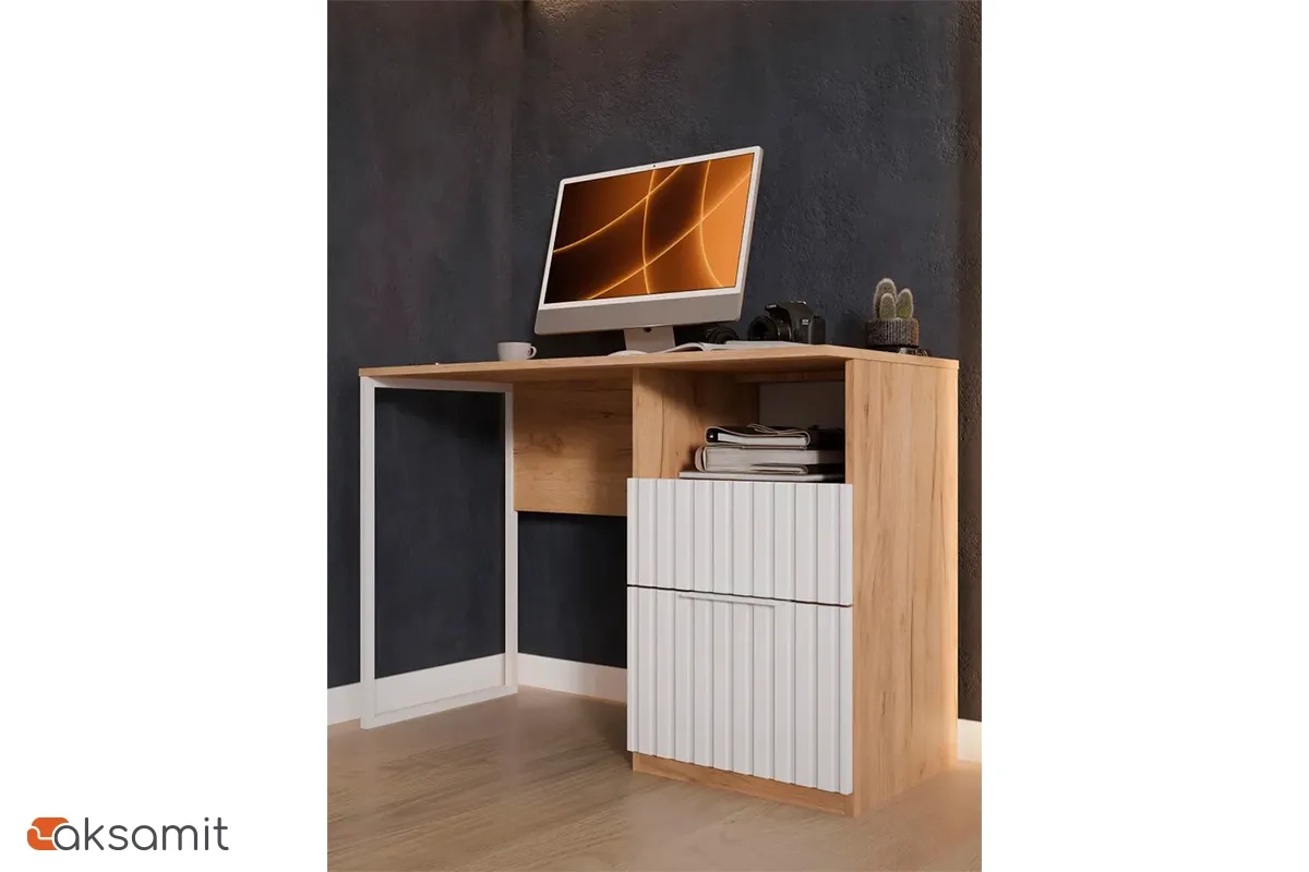 Стол письменный Хилтон Тип 1 (Дуб Крафт Золотой/Белый матовый)