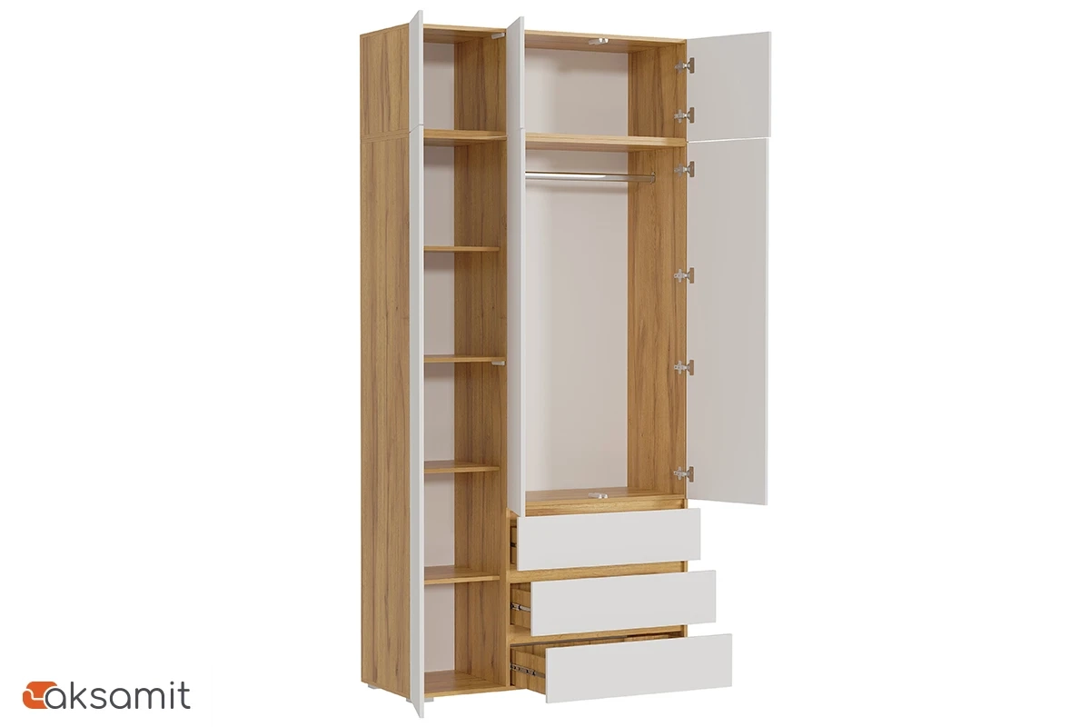 Шкаф с антресолью 3-створчатый Веста (Дуб золотистый / Белый)