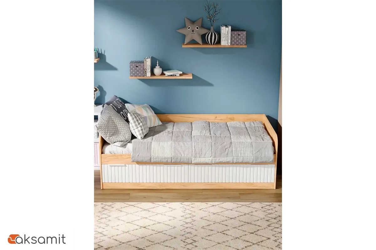 Кровать комбинированная Хилтон 90х200 Тип 1 (Дуб Крафт Золотой/Белый матовый)