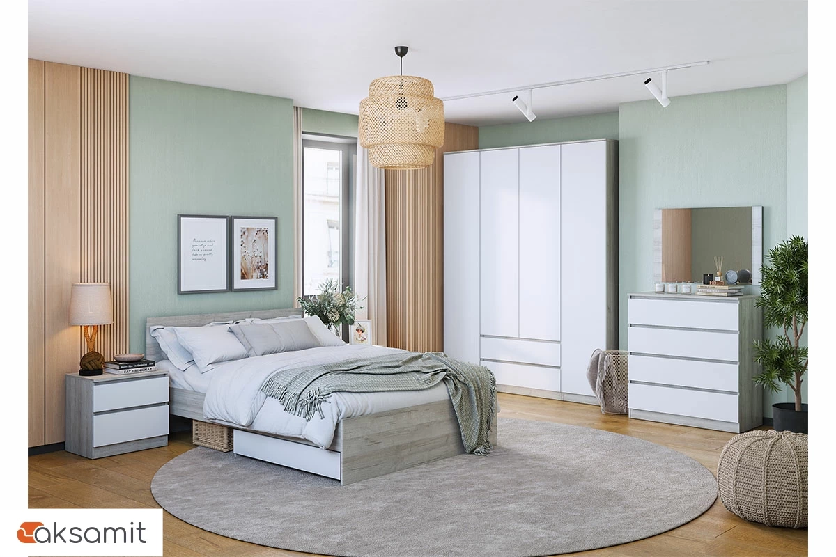 Кровать Лори с ящиками 140х200 (Дуб Серый/Белый)